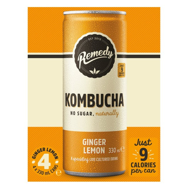 Remedy ginger lemon kombucha 4 x 330ml, imported from the UK
