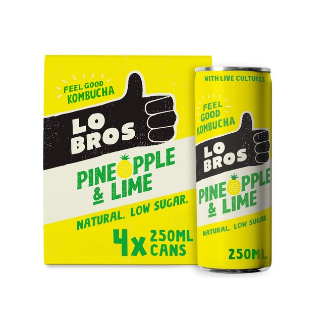 Lo Bros pineapple and lime kombucha multipack 4x250ml, UK version