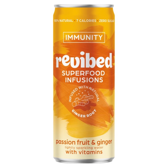 Revibed Immunity passionfruit and ginger sparkling water - British product