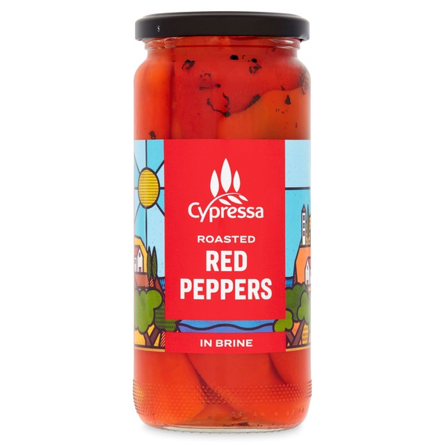 Cypressa roasted red peppers in brine 460g jar - British product