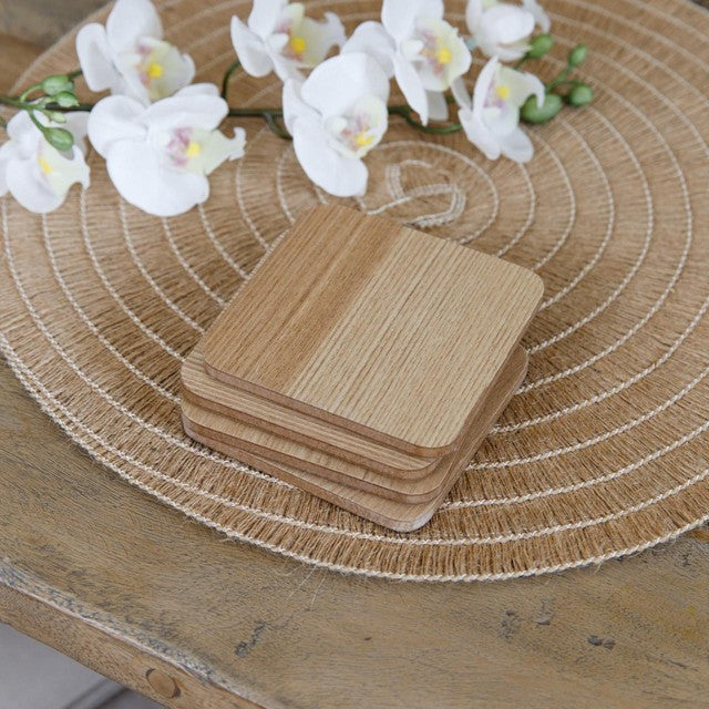 Naturals oak veneer coasters pack of 4 - British product