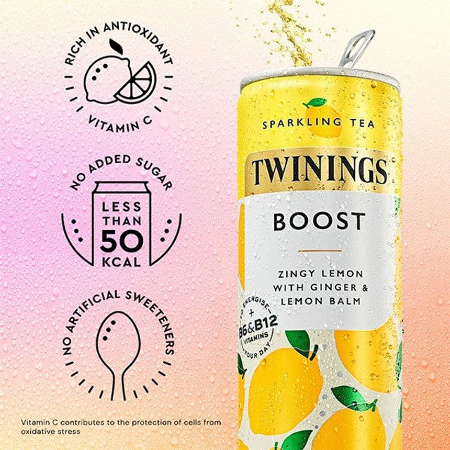 Twinings Sparkling Tea Boost canned drink, imported from the UK