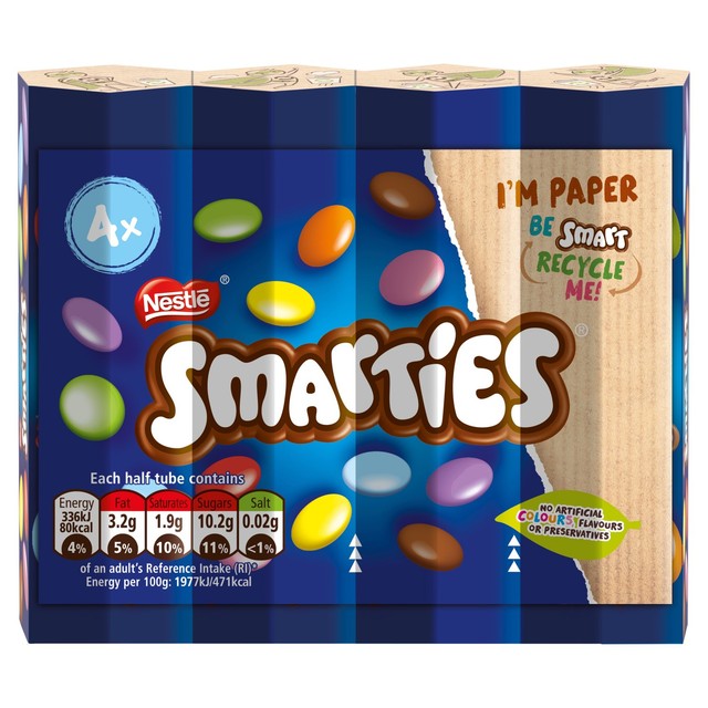 Smarties multipack 4 x 34g chocolate tubes (British brand)
