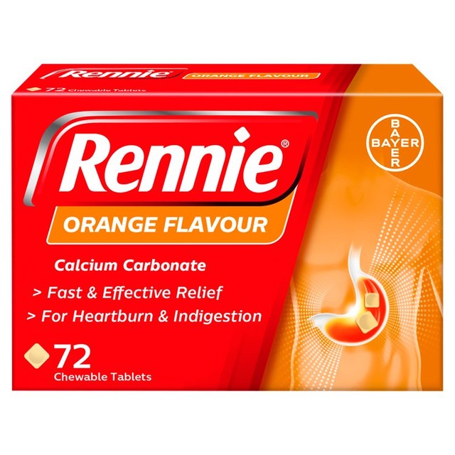 Rennie Orange Chewable Tablets 72 Pack, imported from the UK