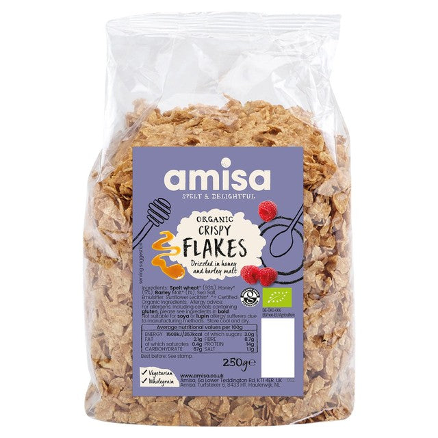 Amisa Organic Spelt Flakes Honey Barley 250g - British product