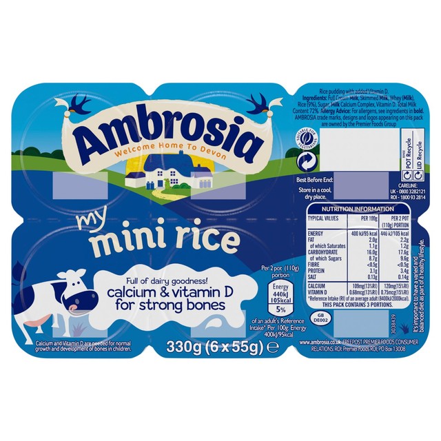 Ambrosia mini rice pudding snack pots 6x55g - British product