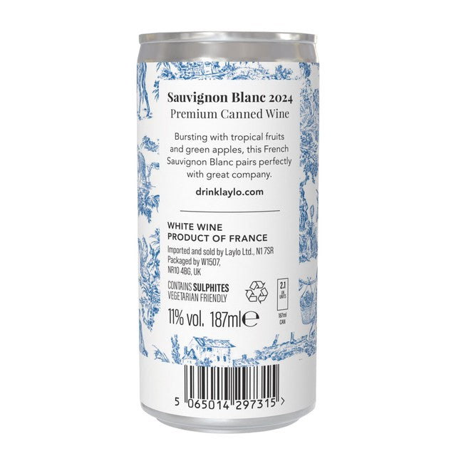 Laylo Sauvignon Blanc white wine can 187ml, UK version