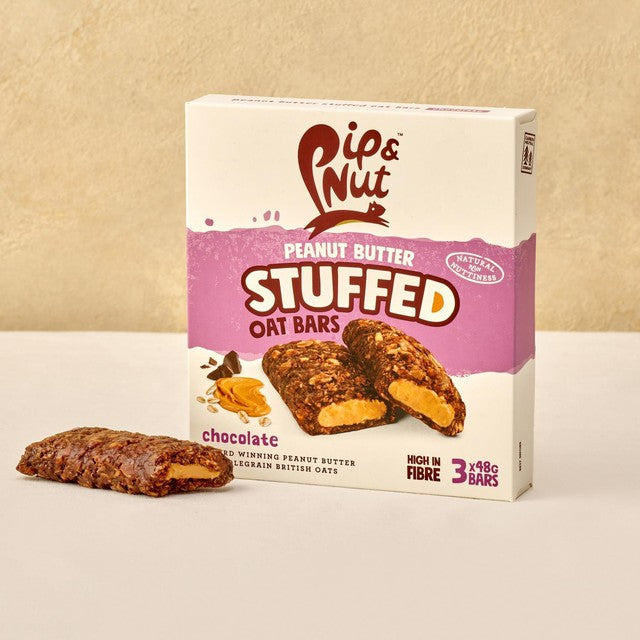 Pip & Nut Peanut Butter Stuffed Oat Bar Chocolate 3 x 48g, imported from the UK
