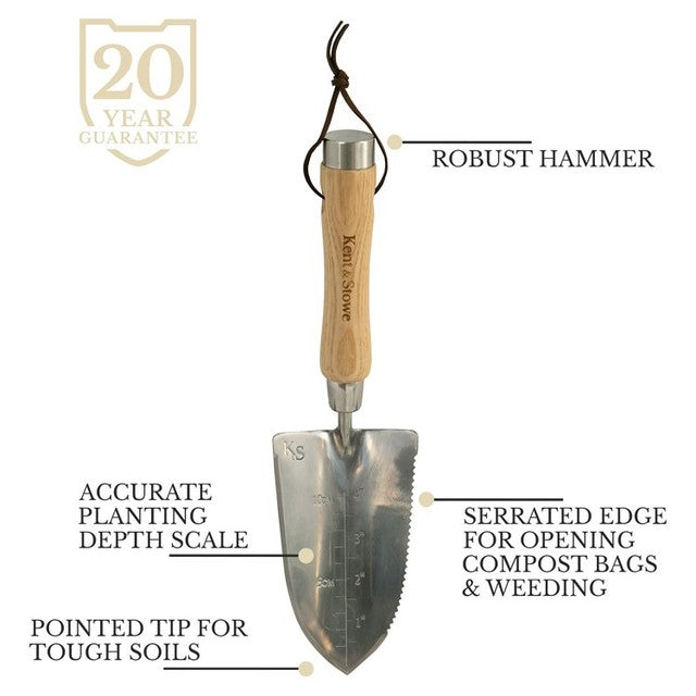 Kent & Stowe stainless steel Capability garden trowel, UK version