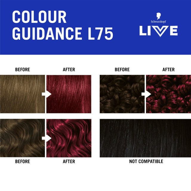 Schwarzkopf LIVE Intense Colour L75 Deep Red permanent hair dye (British brand)