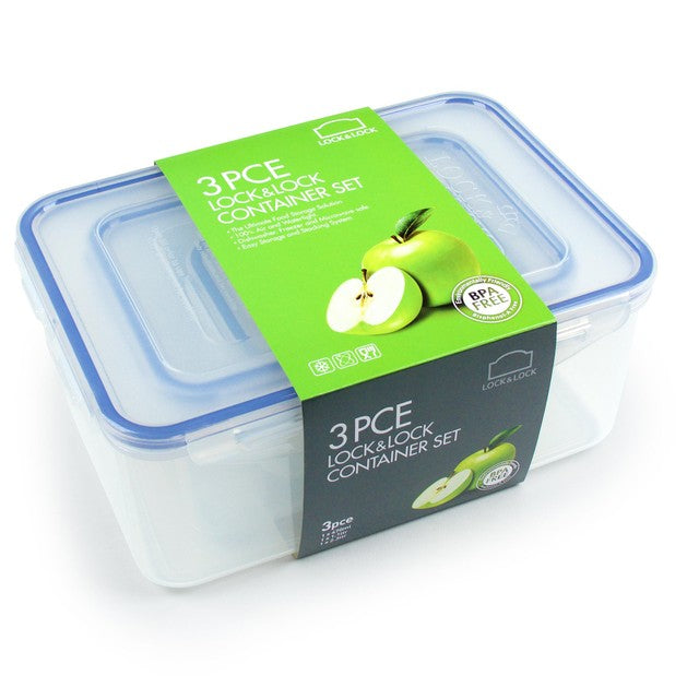 Locknlock airtight food storage container set with three sizes - 2.3L, 1.1L, and 470ml, UK version