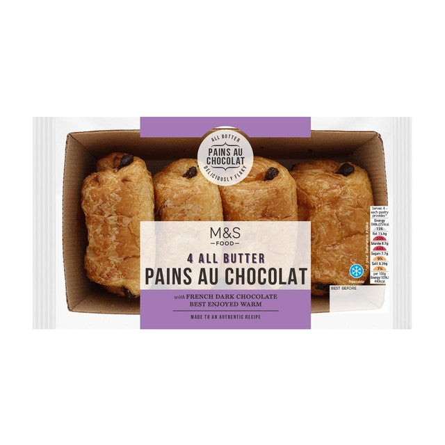 M&S all butter pain au chocolat with dark chocolate 4 pack, imported from the UK