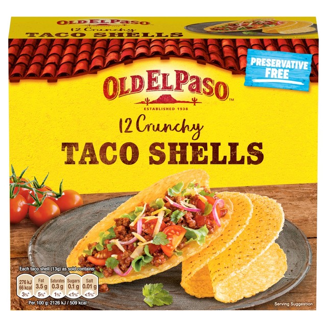 Old El Paso Crunchy Taco Shells 156g, imported from the UK