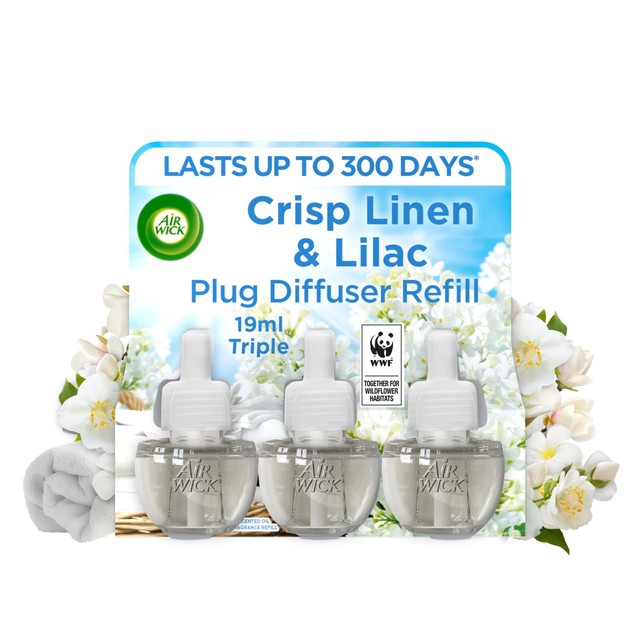 Airwick Crisp Linen Lilac plug-in air freshener refill 3x19ml - British product