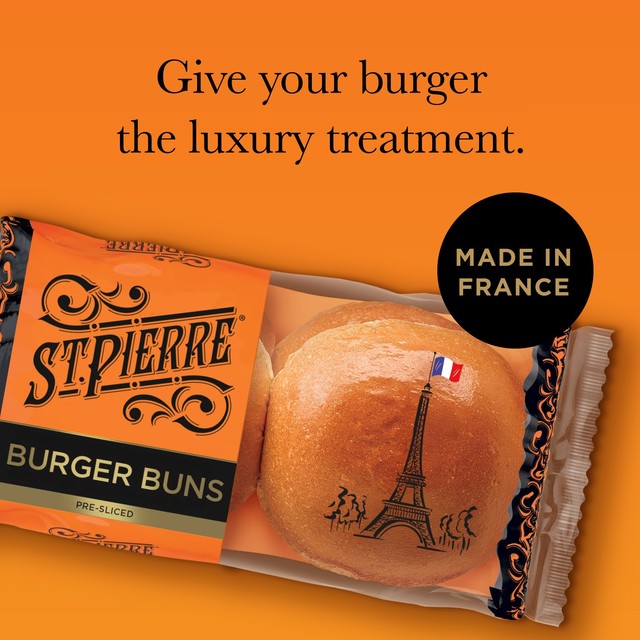 St Pierre pre-sliced white burger buns 4 pack (British brand)