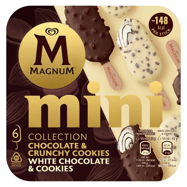 Magnum ice cream sticks chocolate and white chocolate cookie 6 x 55ml, imported from the UK