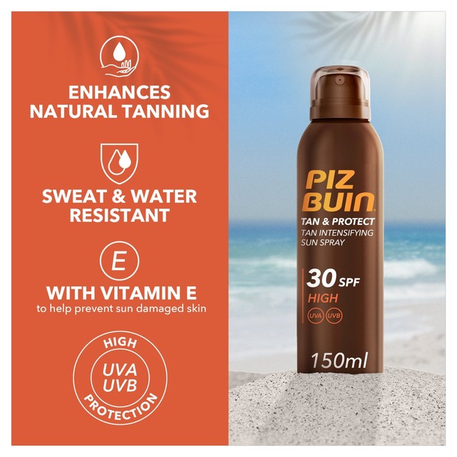 Piz Buin Tan & Protect Tan Intensifying Sun Cream Spray 150ml, imported from the UK