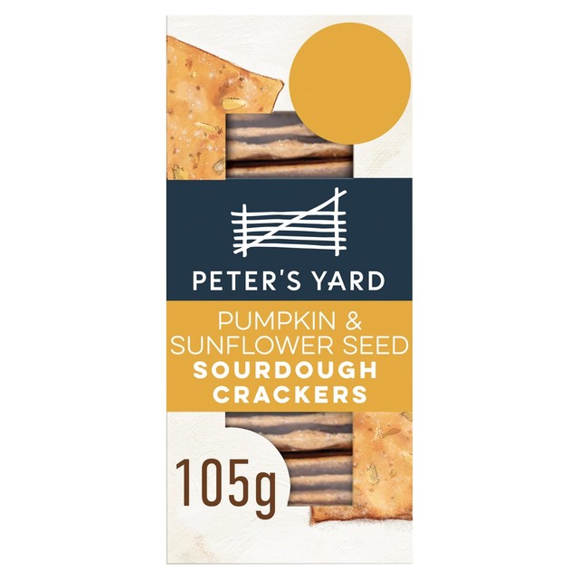 Peter's Yard pumpkin & sunflower seed sourdough crackers 105g, imported from the UK
