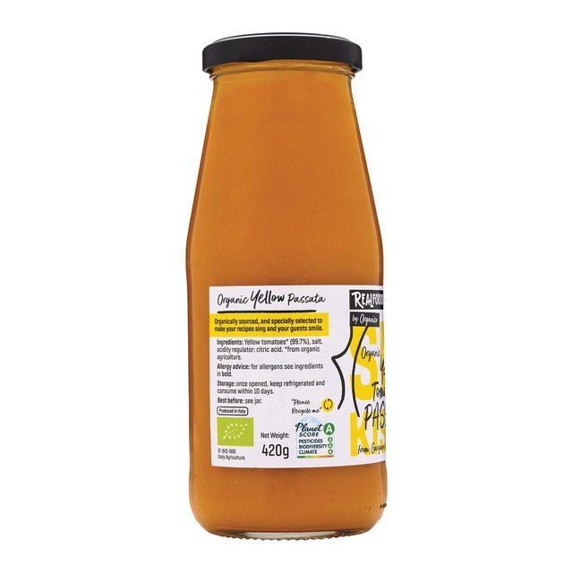 Realfoods organic yellow tomato passata 420g, imported from the UK