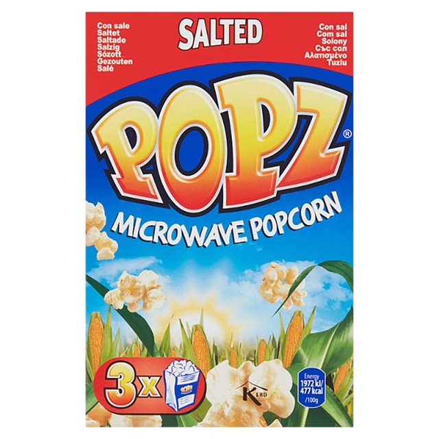 Popz salted microwave popcorn 3 x 90g, imported from the UK