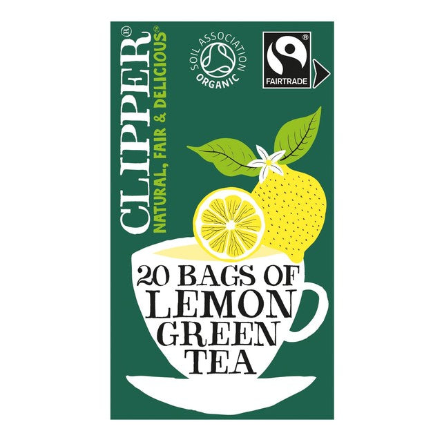 Clipper Organic Green Tea Bags with Lemon 20 Bags - British product