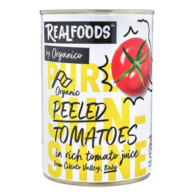Realfoods by Organico organic peeled tomatoes 400g, imported from the UK