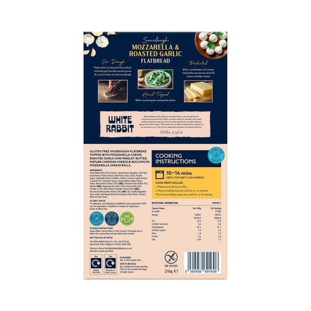 White Rabbit Pizza Co sourdough mozzarella garlic flatbread 210g (British brand)