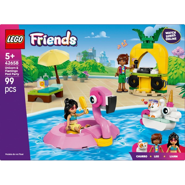 Lego Friends unicorn flamingo pool party set 99 pieces, UK version