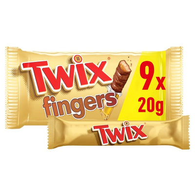Twix karamell- og melkesjokoladefingre kjeksbarer multipakning 9 x 20 g