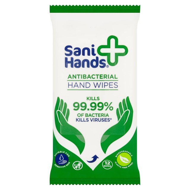 Sani Hands Anti-Bacterial Hand Wipes 12 wipes (British brand)