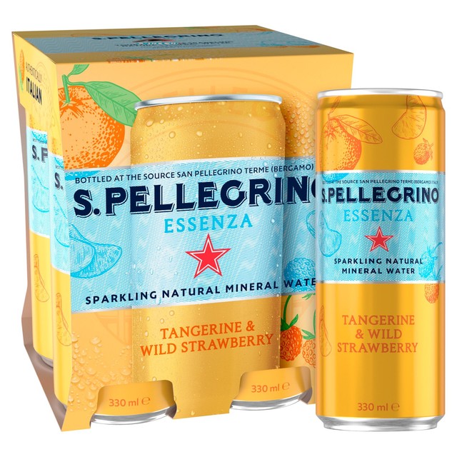 San Pellegrino Essenza Tangerine & Strawberry Sparkling Water 4 x 330ml (British brand)