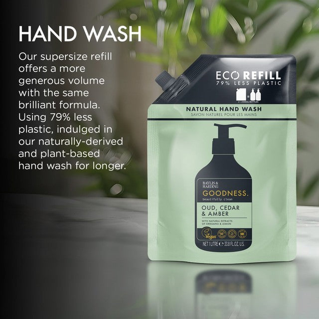Baylis & Harding hand wash refill pouch Oud Cedar Amber 1L - British product