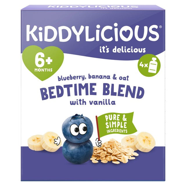 Kiddylicious blueberry banana oat bedtime blend baby food pouch 4 x 100g, UK version