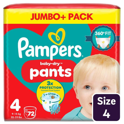 Pampers Baby-Dry Bleiebukser Størrelse 4 Jumbo+ Pakke