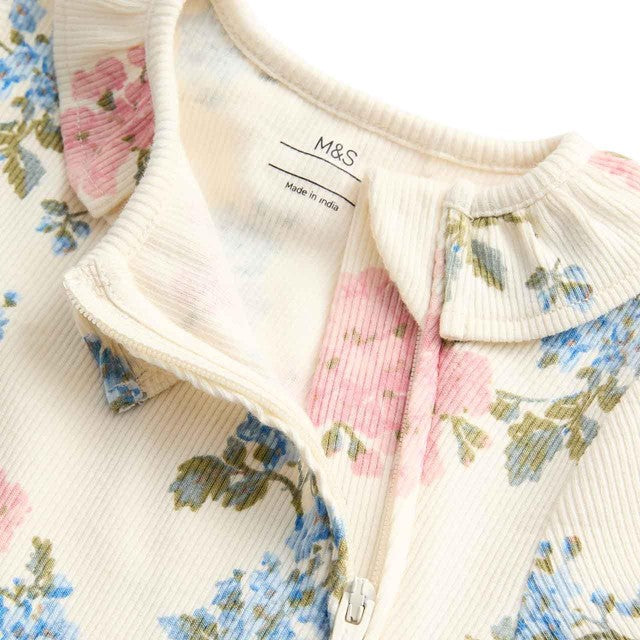 M&S floral frill collar sleepsuit ivory 3-6 months, imported from the UK