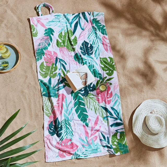 Catherine Lansfield tropical palm beach towel set with bag - British product