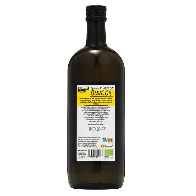 Realfoods organic extra virgin olive oil 1L, imported from the UK