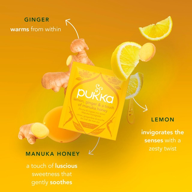 Pukka Herbs lemon ginger manuka honey herbal tea bags 20 bags, imported from the UK