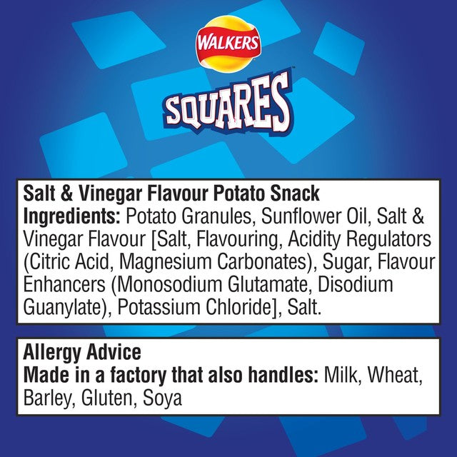 Walkers Squares Salt & Vinegar crisps 104g (British brand)