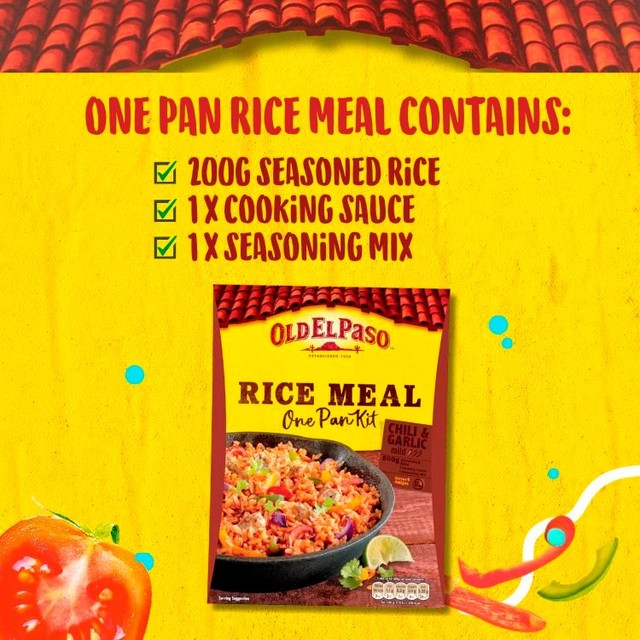 Old El Paso Chili Garlic Rice Kit 355g, imported from the UK