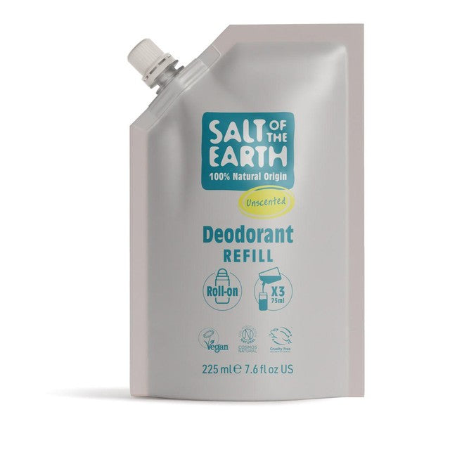 Salt of the Earth Natural Deodorant Roll On Refill Unscented 225ml (British brand)