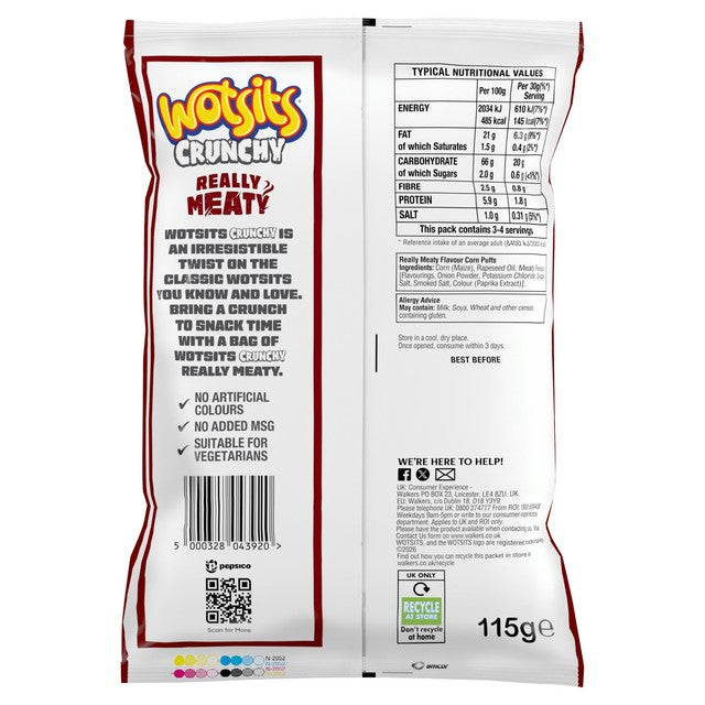Wotsits corn puffs Really Meaty 115g, imported from the UK