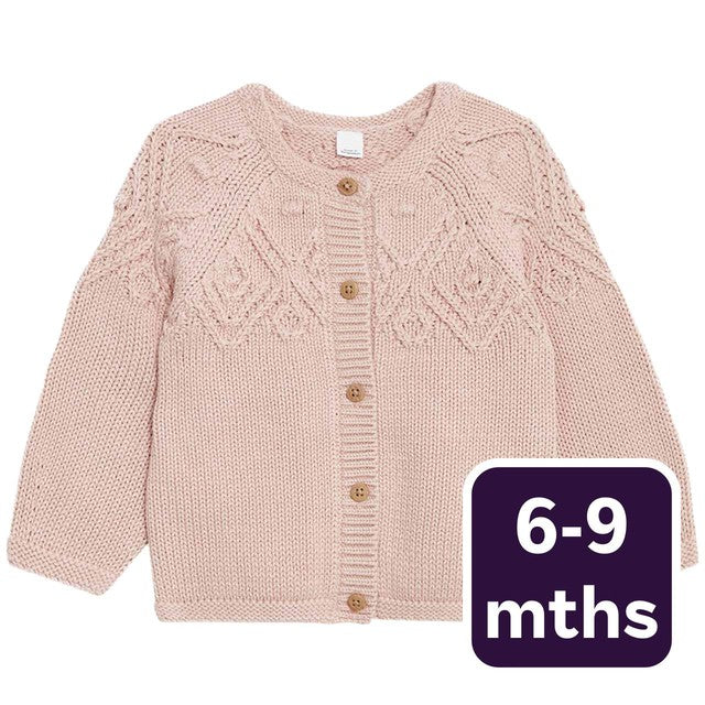 M&S Girls Patterned Cotton Cardigan 6-9 Months, imported from the UK