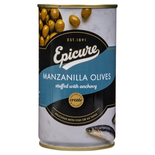 Epicure Manzanilla stuffed olives with anchovy paste, UK version
