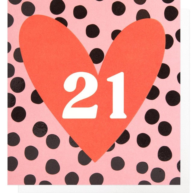 Caroline Gardner spotty pink 21st birthday card 146mm x 140mm - British product