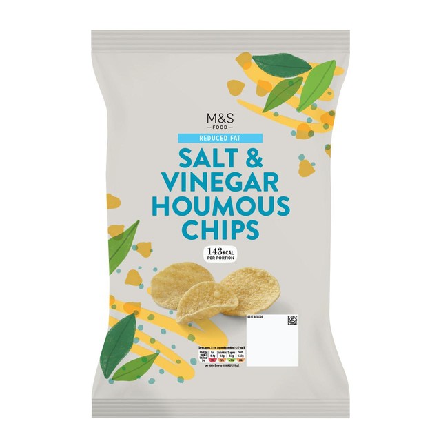 M&S Salt & Vinegar Houmous Chips 110g, imported from the UK