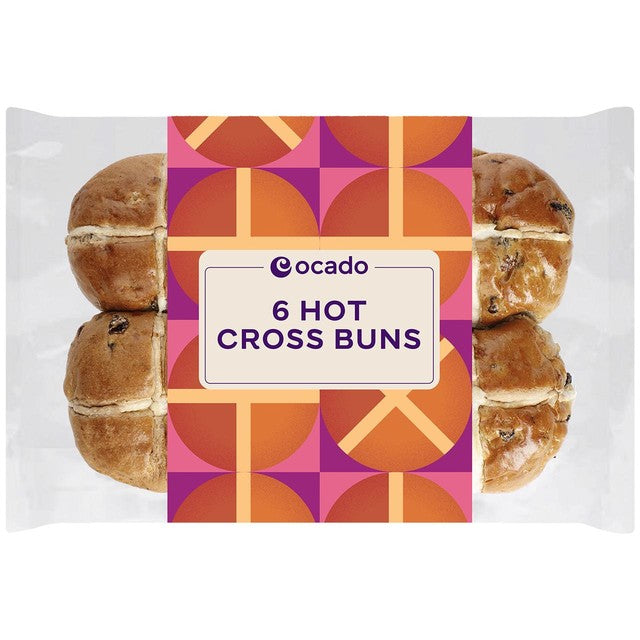 Ocado hot cross buns 6 per pack, imported from the UK