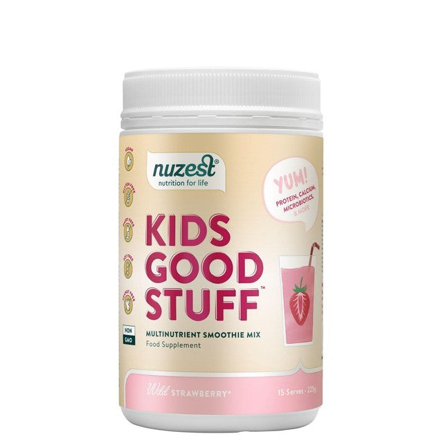 Nuzest Kids Good Stuff wild strawberry multinutrient powder 225g, imported from the UK