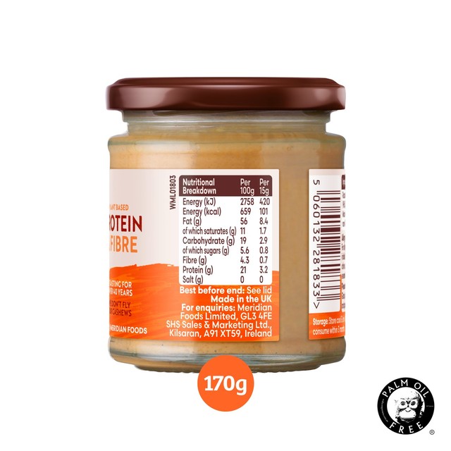 Meridian Crunchy Cashew Butter 170g, imported from the UK