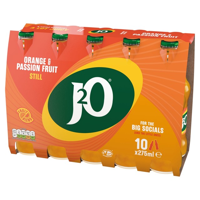 J2O Orange & Passion Fruit soft drink 10 x 275ml, UK version